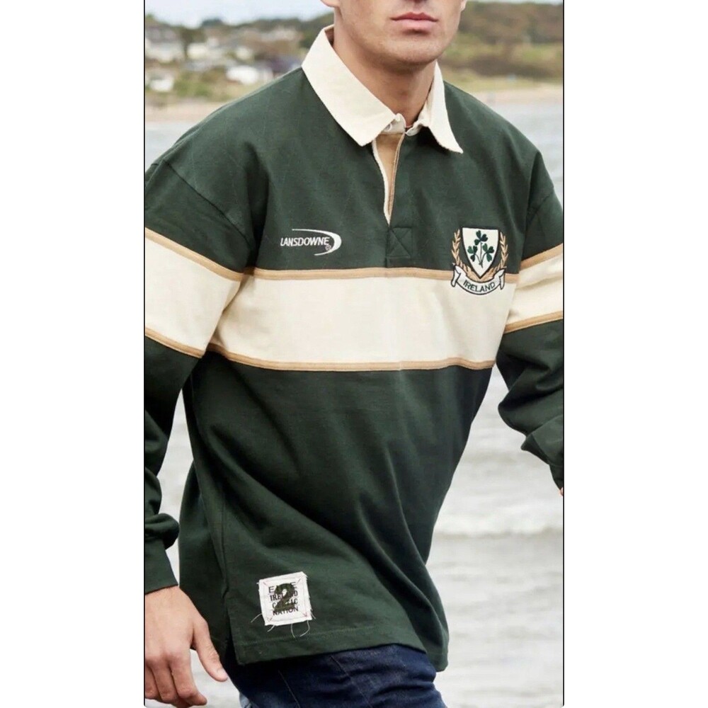 Vintage Ireland Rugby Shirt Men's Medium Green Embroidered Lansdowne Colorblock